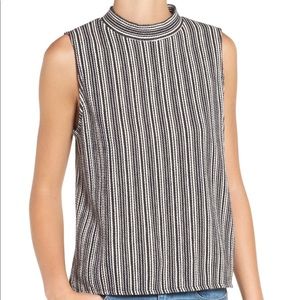 Madewell Black and White Sleeveless Mock Neck Striped Top